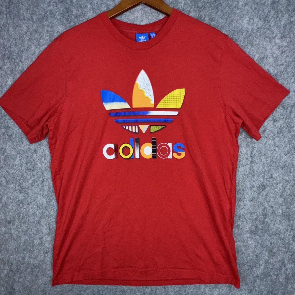 Adidas T-Shirt Men XL Red Pharrell Williams Hu Trefoil Graphic Short Sleeve Tee